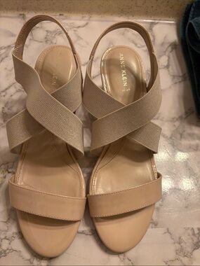 Anne Klein Nude Crossband Slingback Sandals